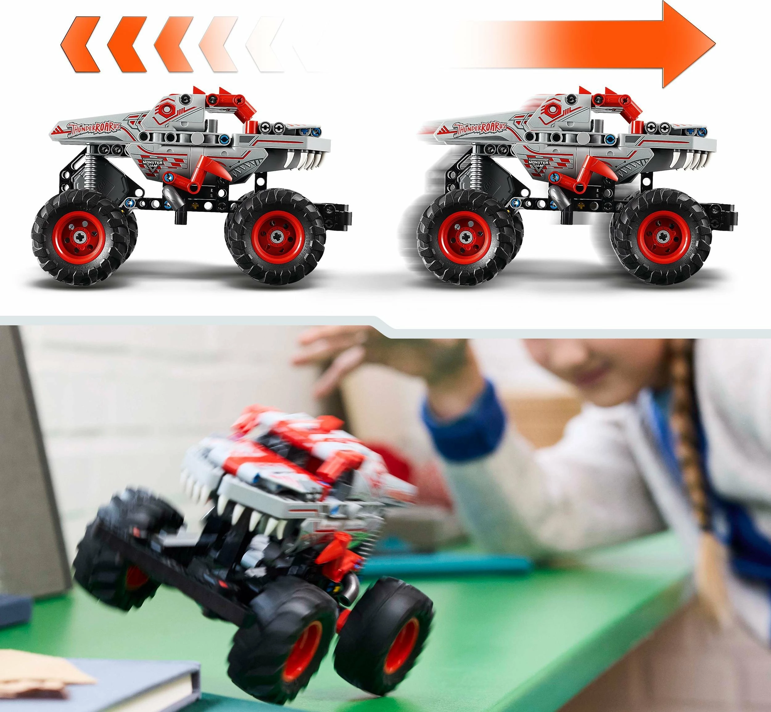 Set ndërtimi LEGO Technic Monster Jam ThunderROARus 42200, 232 copë, Pull-Back, gri/kuqe