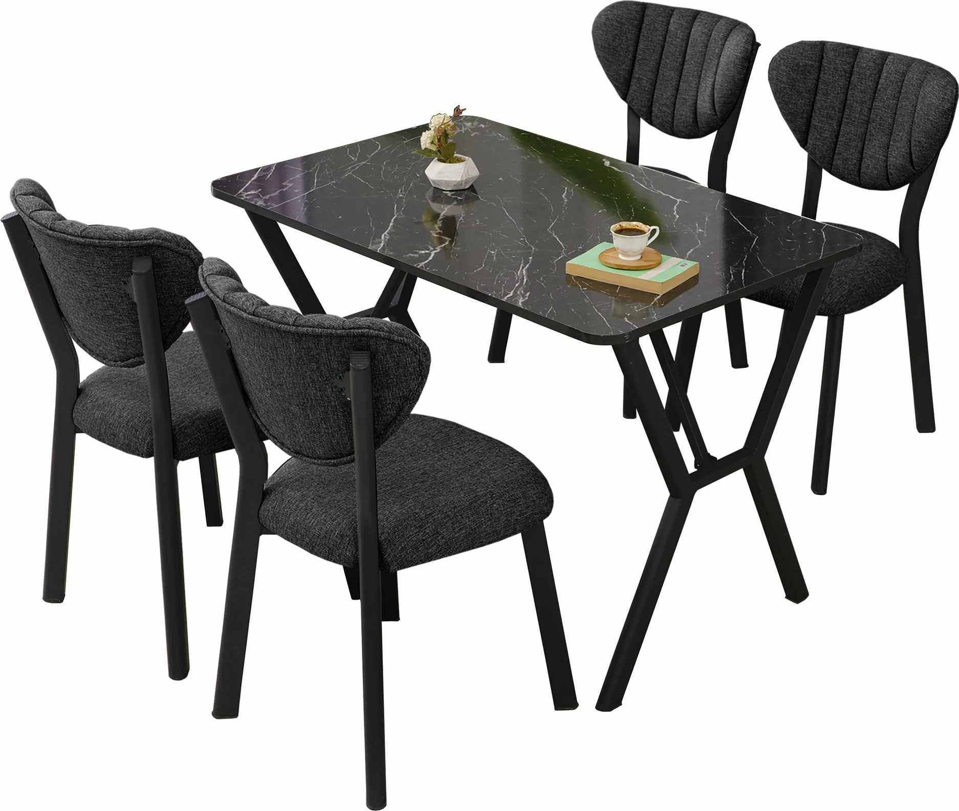 Tavolinë me karrige, zgjatshme, 5 copë, Skye Decor, elma-antracit, e zezë
