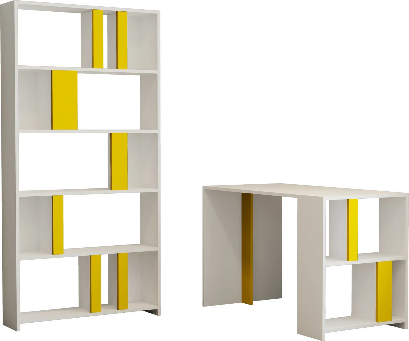 Tavolinë pune me raft librash, ngjyrë bardhë dhe e verdhë, Lima