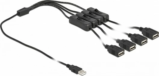 Kabllo USB DeLOCK USB-A mashkull në 4x USB-A femër me switch, 1 m, e zezë