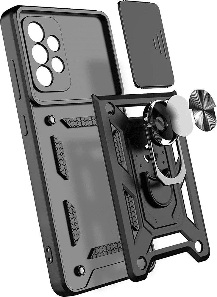 Mbështjellës ONASI për Samsung Galaxy S24 Ultra 5G, silikon armor, unazë/stand, mbrojtje kamere me slider, i zi