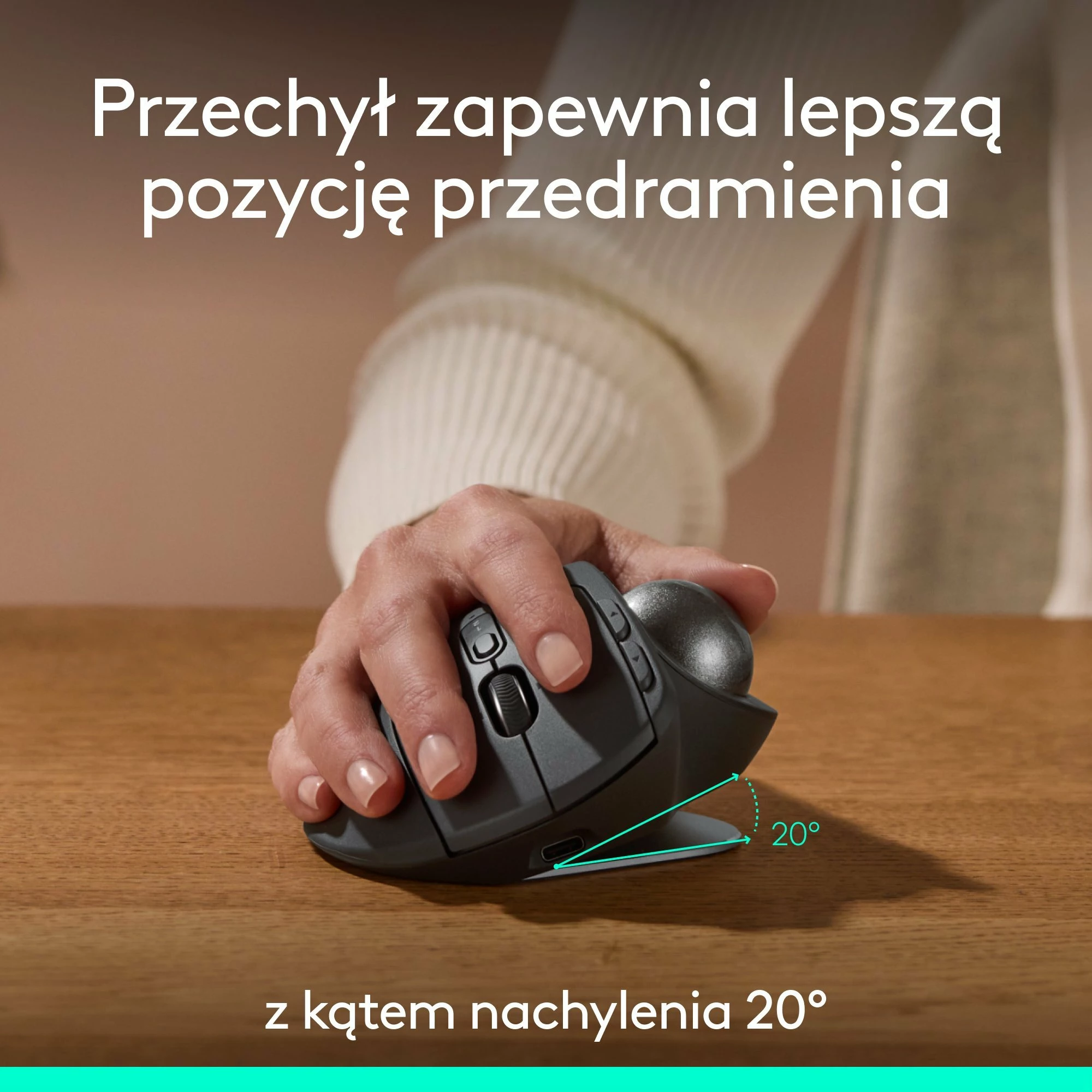 Maus Logitech MX Ergo S 910-007260 trackball wireless 2000 DPI me pjerrësi 20° me karikim USB-C, i zi