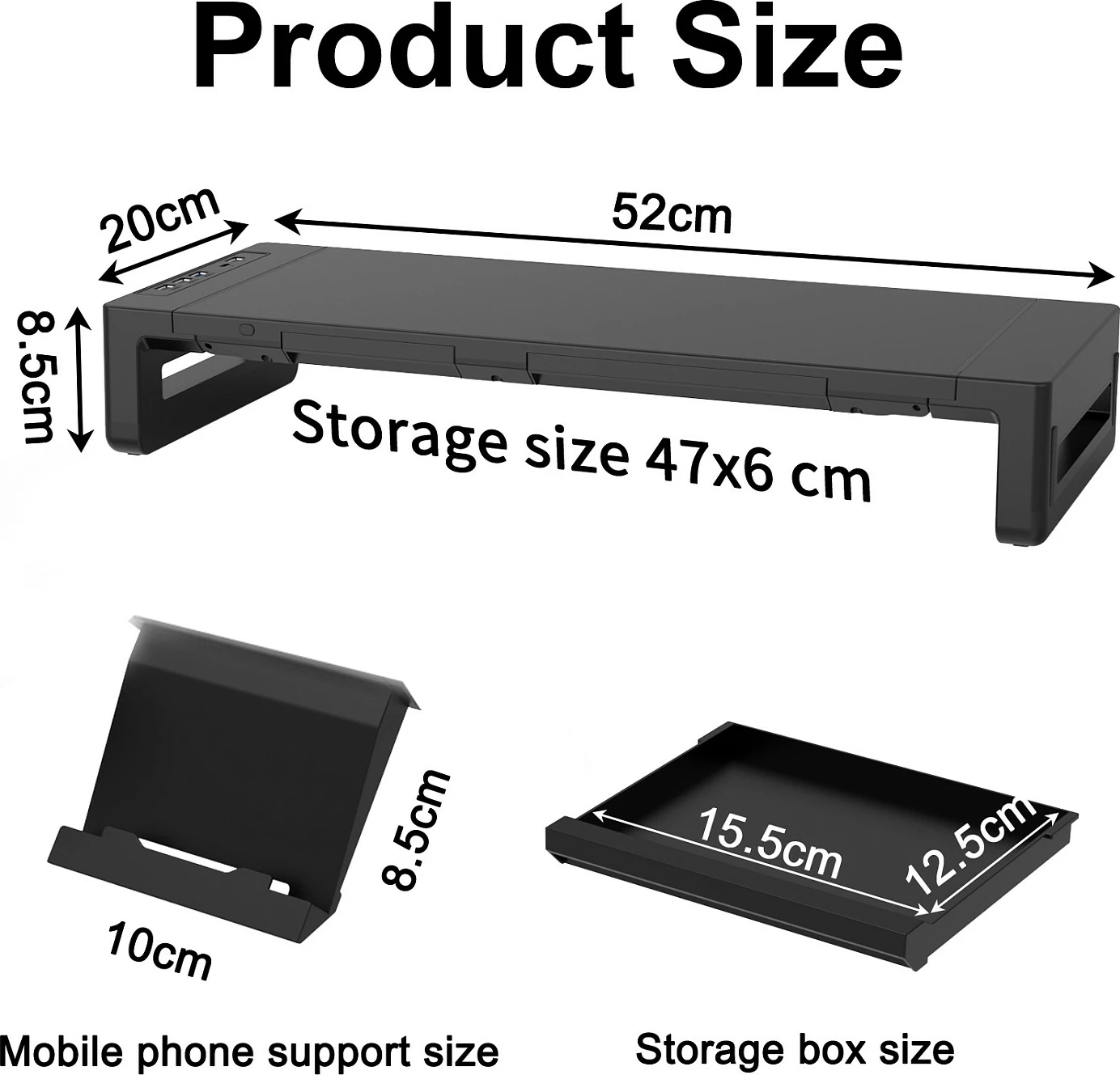 Ngritës monitori EQUIP, 4x USB-A + USB-C, 25 kg, i zi