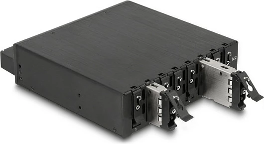 Rack mobil 5.25″ DeLOCK për 8x SSD M.2 NVMe, PCIe 4.0, Slim SAS SFF-8654, metal, i zi