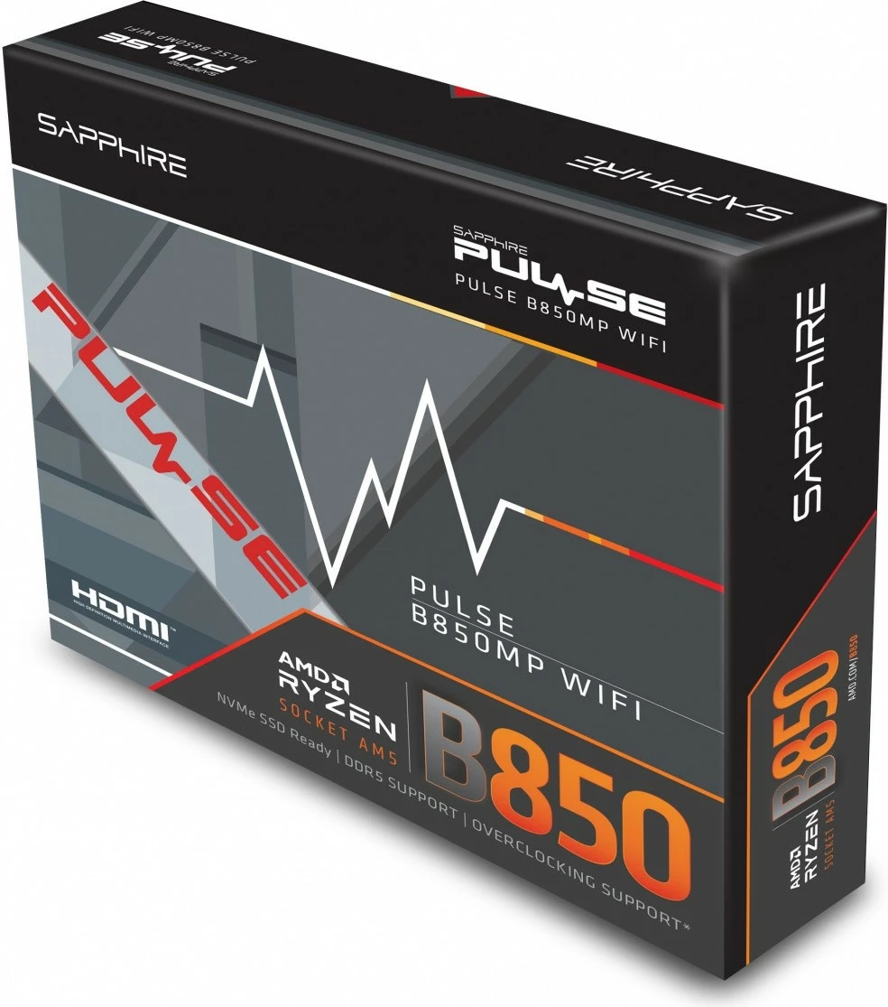 Pllakë amë, Sapphire Technology, PULSE B850M WIFI, Socket AM5, micro ATX, 4x DDR5 deri 256GB, PCIe 5.0 M.2, Wi‑Fi 6, Bluetooth 5.3