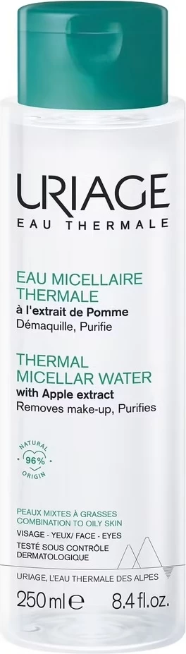 Ujë micelar për femra URIAGE Thermal Micellar Water për lëkurë të kombinuar dhe të yndyrshme, 250ml