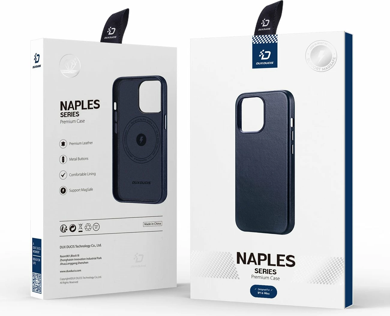 Mbështjellës Dux Ducis Naples për iPhone 14 Plus, MagSafe, lëkurë, kaltër