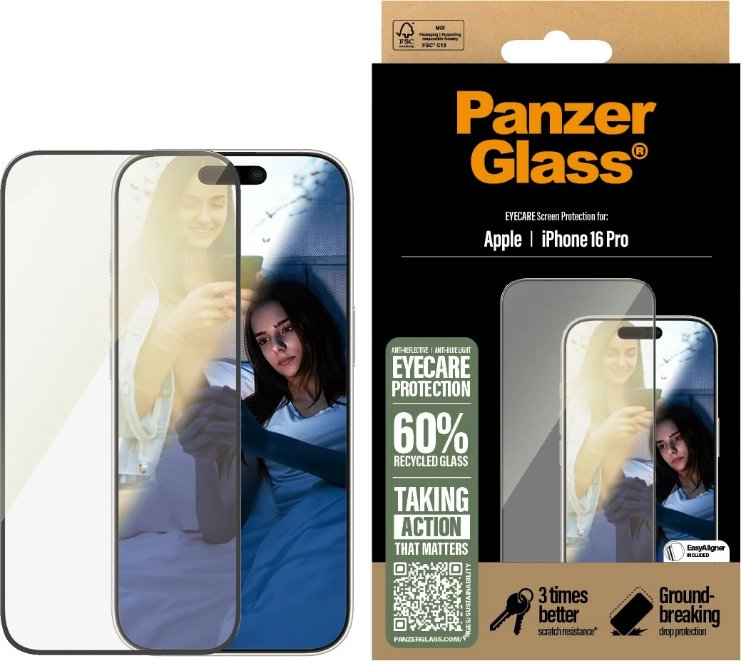 Mbrojtës ekrani PanzerGlass EyeCare për iPhone 16 Pro, transparent