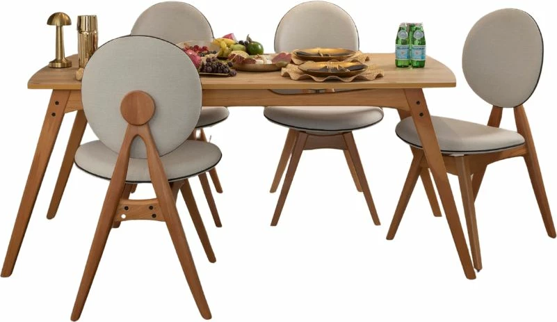 Tavolinë me karrige (5 copë), Skye Decor, Touch (4S), ngjyrë lisi dhe bezhë