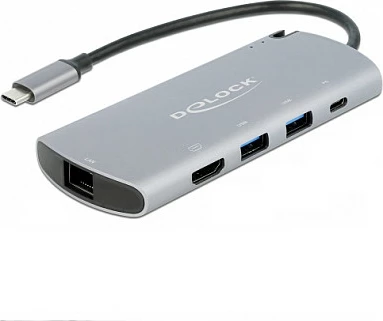 Docking station USB-C DeLOCK me slot M.2, 4K HDMI, 2x USB-A 3.2 Gen1, LAN Gigabit, PD 100W, gri