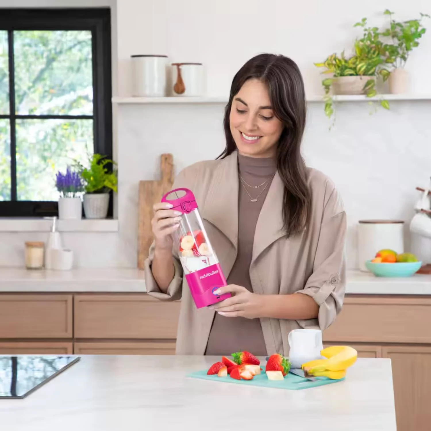 Blender portativ, NutriBullet, NBP003BP, bateri 2000 mAh, gotë 475 ml, rozë