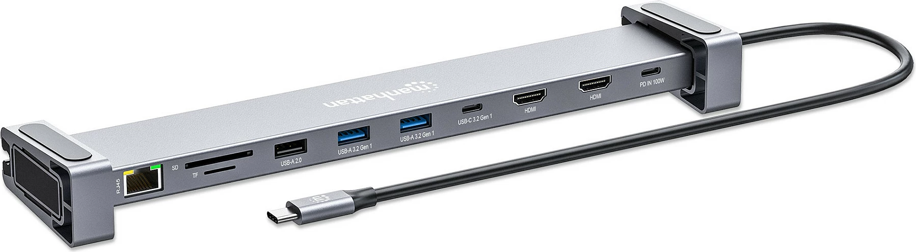 Docking station MANHATTAN 10-in-1 4K USB-C PD, 2xHDMI, gri