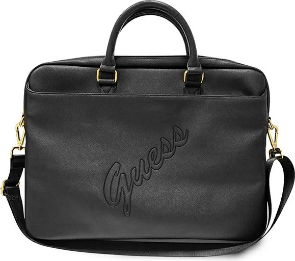 Çantë laptopi Guess Saffiano Script, deri 16", e zezë