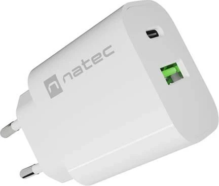Karikues Natec Ribera 20W, USB-A USB-C, i bardhë