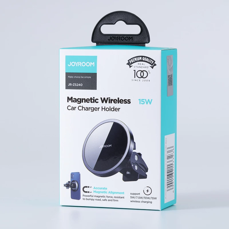 Mbajtës magnetik për veturë me karikues wireless Joyroom JR-ZS240, 15W, MagSafe, i zi