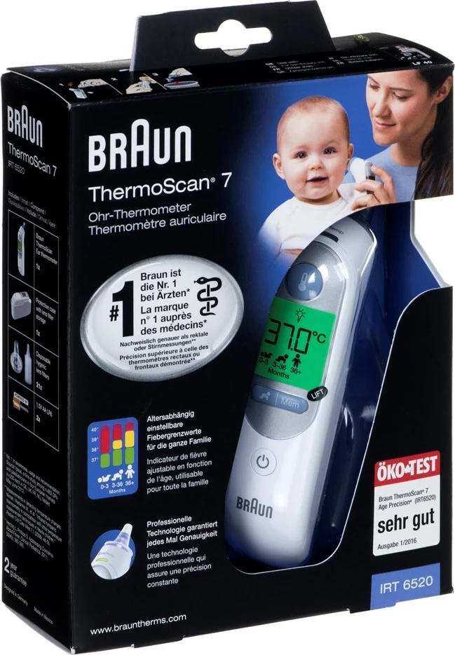 Termometër trupor Braun ThermoScan 7 IRT6520 për vesh, i bardhë