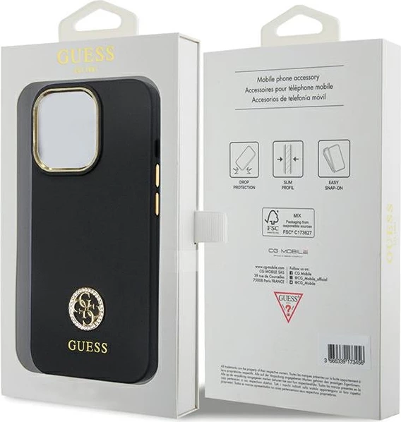 Mbështjellës Guess GUHCP13LM4DGPK për iPhone 13/13 Pro, silikon, Logo 4G, i zi