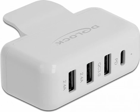 Adapter karikimi DeLOCK për furnizues Apple, 4 porta (1x USB-C PD 3.0, 3x USB-A), 20V 3A, i bardhë