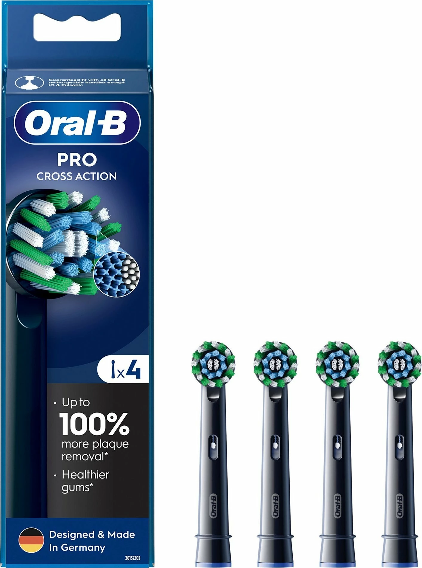 Kokë zëvendësuese për furçë dhëmbësh elektrike Oral-B CrossAction EB50-4, 4 copë, e zezë