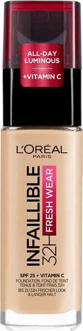 Fondatinë L'Oreal Infaillible Fresh Wear 32H 100 Warm Undertone + Vitamin C SPF 25, 30 ml