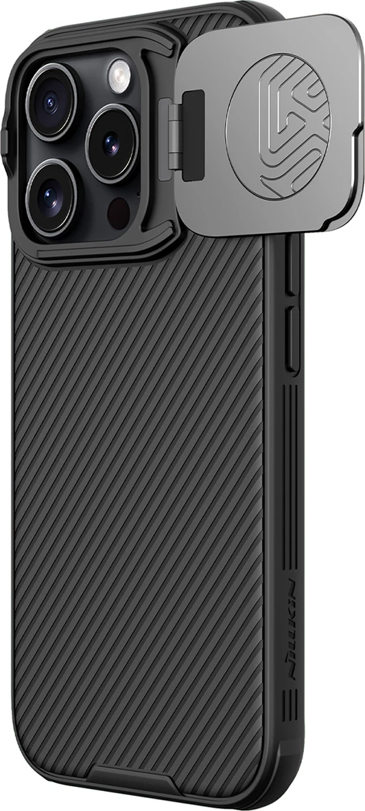 Mbështjellës Nillkin CamShield Prop Case për iPhone 16 Pro, me mbulesë kamere dhe mbajtëse, i zi