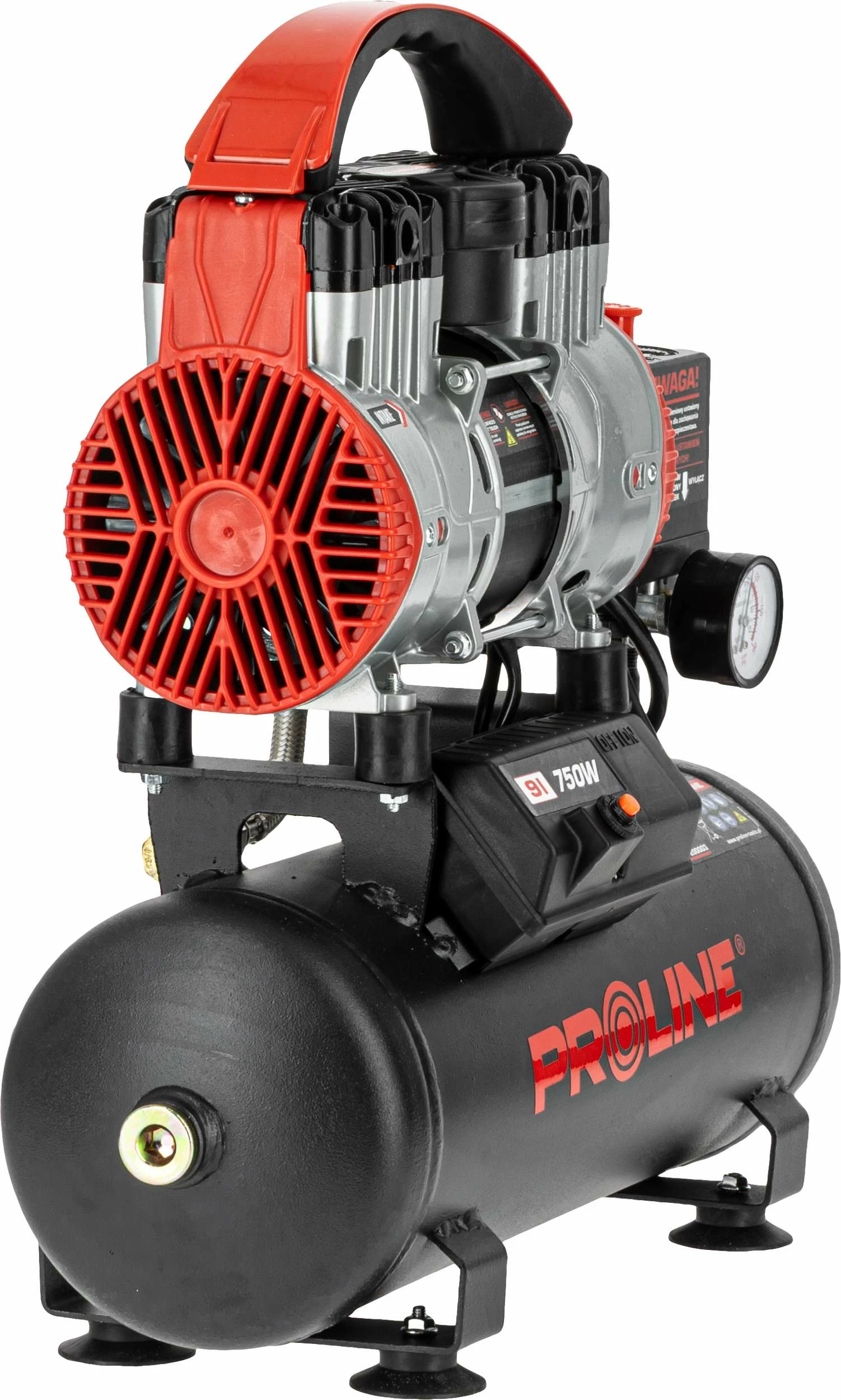 Kompresor ajri pa vaj PROLINE P200003, 9L, 750W/1HP, 8 bar, 167 L/min, kuqe/zezë