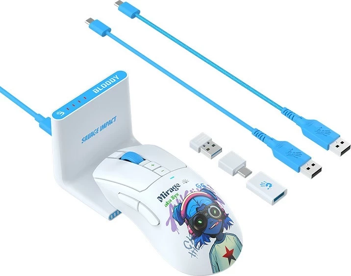 Maus gaming A4Tech Bloody R73 ULTRA DUO Nyx Mirage, pa tela, RGB, i bardhë