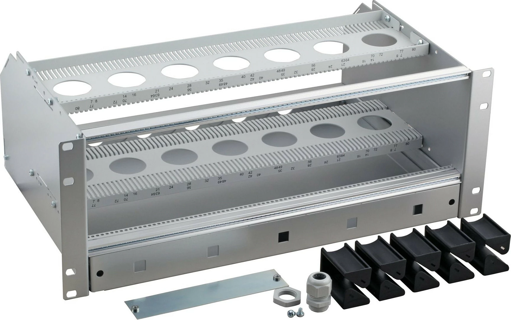 Subrack EFB Elektronik 53711.1, 4U 19", me kuti kabllosh 1U, 483mm, gri