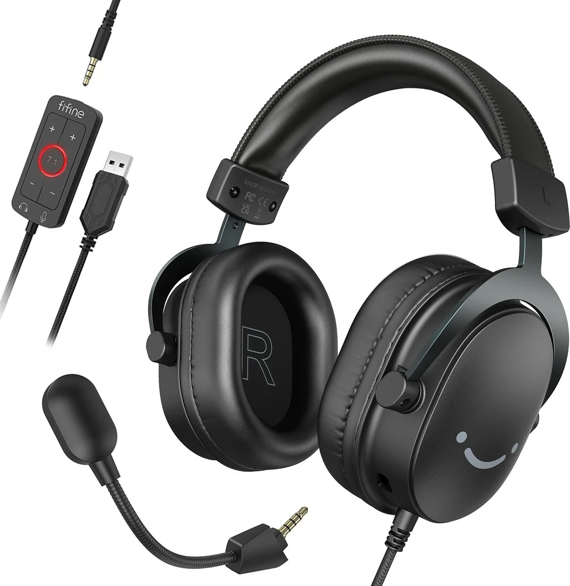 Kufje Fifine H9, 7.1 Surround, USB + 3.5mm, me mikrofon, të zeza