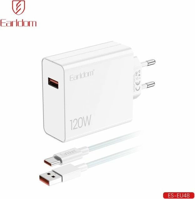 Karikues i Shpejtë Muri Earldom 120W (2-në-1 me Kabllo USB-C), me karikim të shpejtë, për shtëpi, zyrë dhe udhëtime, ngjyrë e bardhë