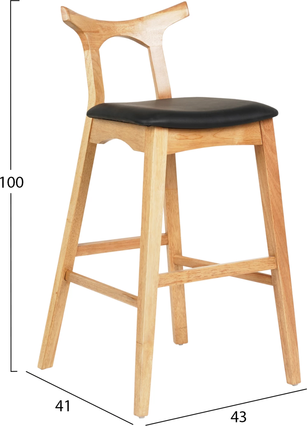 Karrige për bar USOPP FH9951.01 dru gome ngjyrë lisi të çelët - PU e zezë 43x41x100H cm