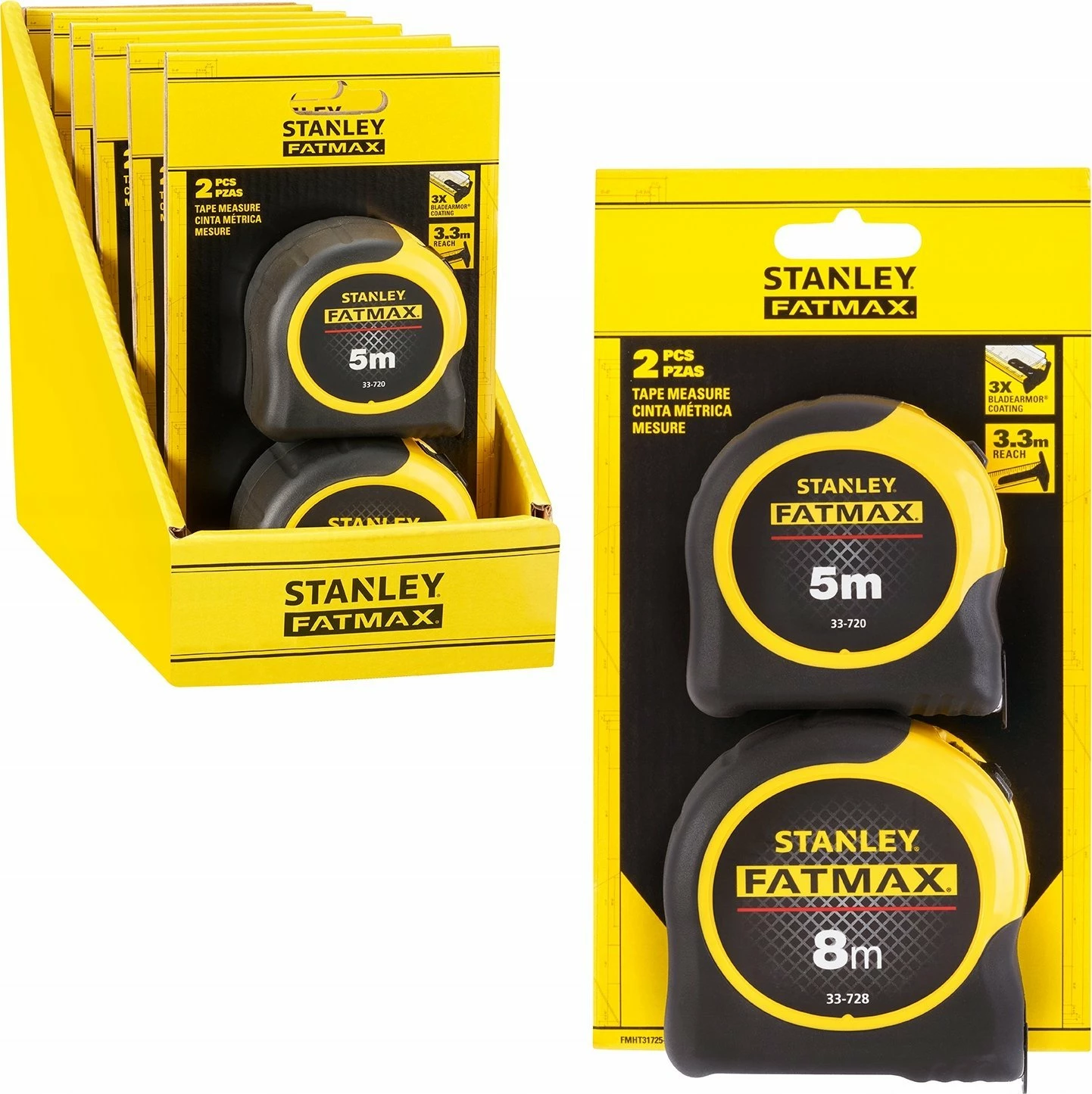 Metër shirit Stanley FatMax FMHT31725-0 Blade Armor 5 m + 8 m, set 2 copë, zi/verdhë