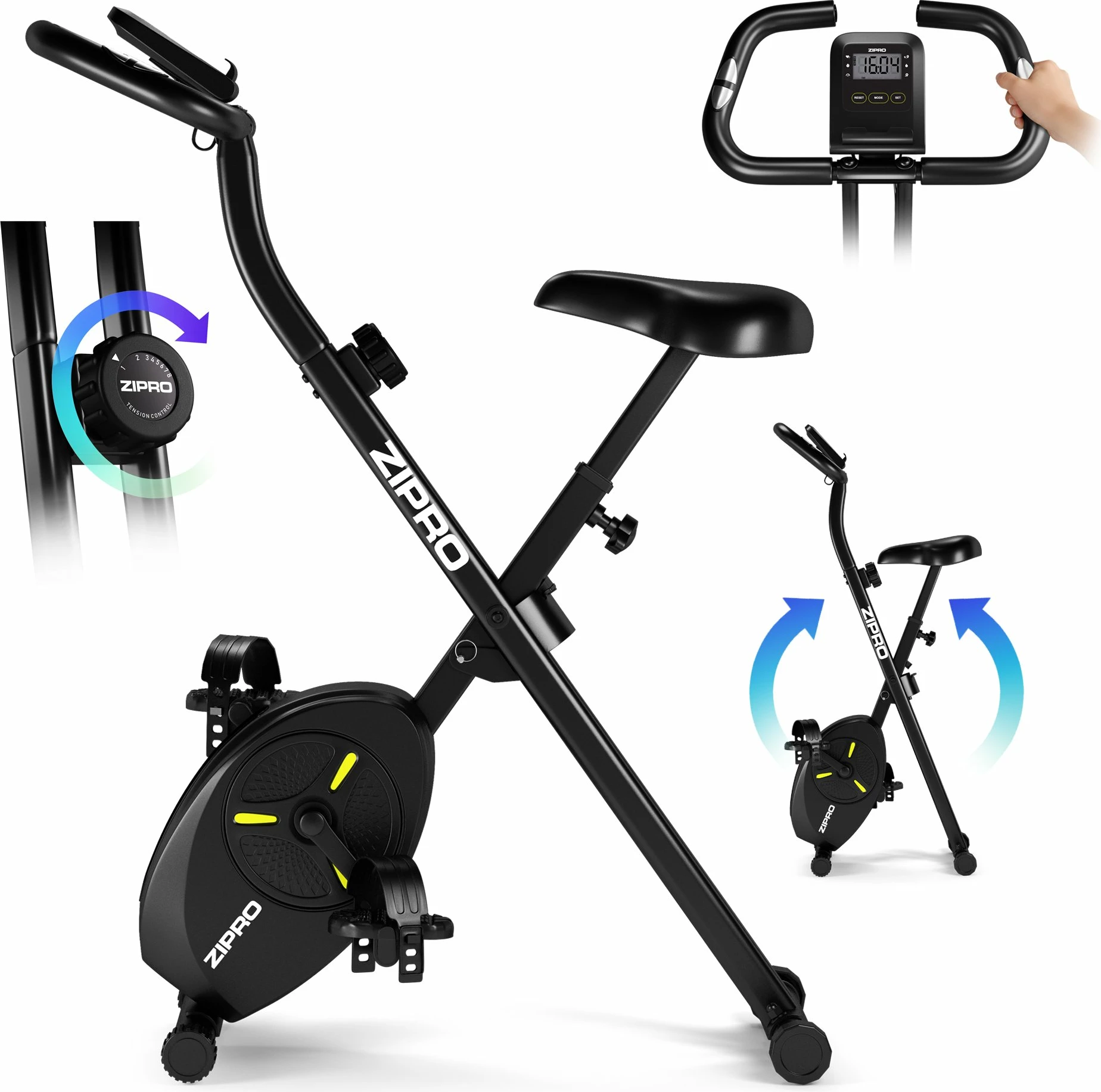 Bicikletë stacionare Zipro Eclipse X e palosshme vertikale, rezistencë magnetike 8 nivele, max 110 kg, e zezë