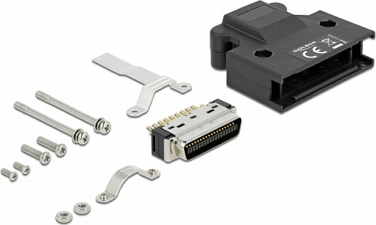 Konektor MDR 36 DeLOCK, mashkull, për saldim, me housing/cable boot, i zi