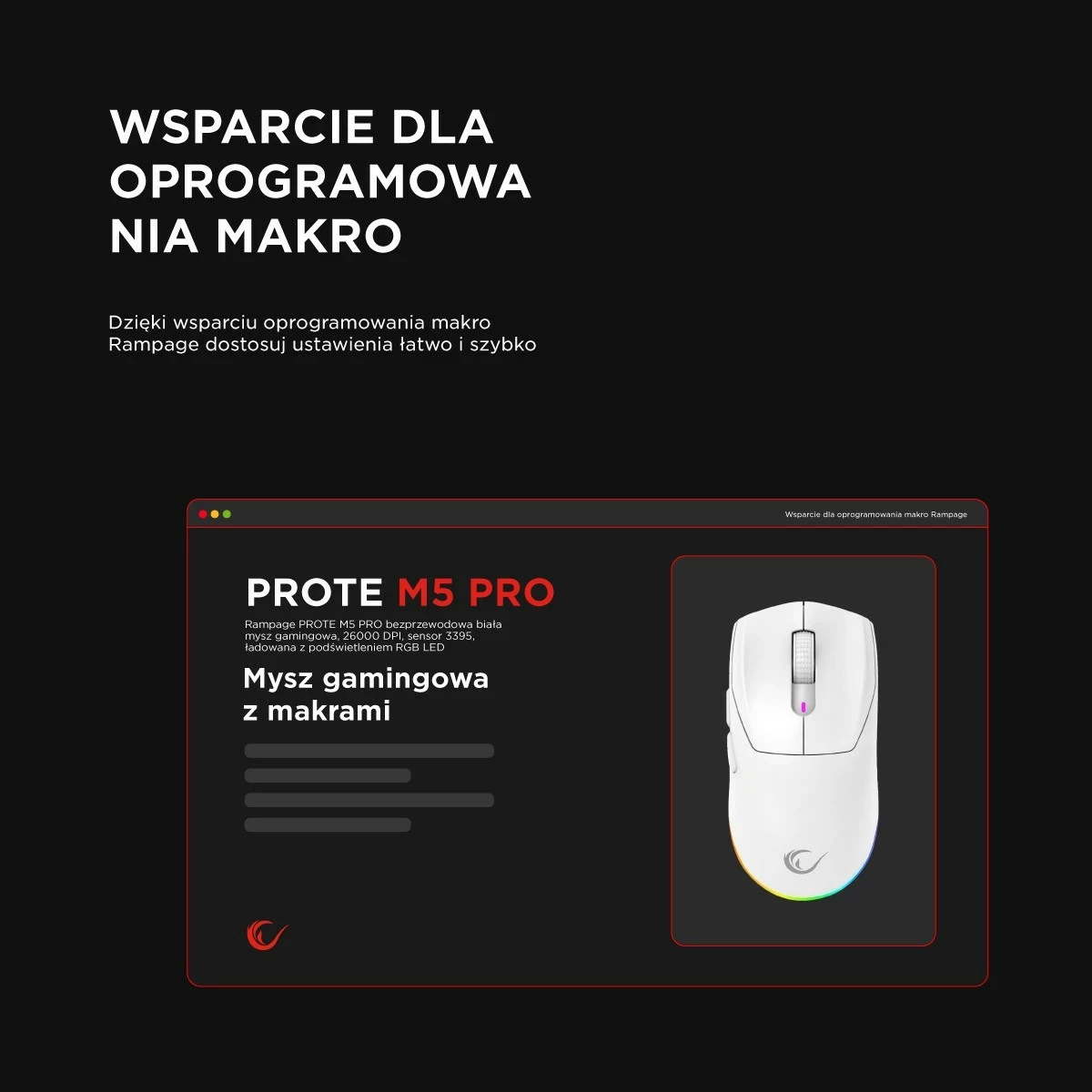 Maus Rampage Prote M5 Pro 26000 DPI RGB LED i bardhë