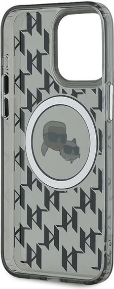 Mbështjellës Karl Lagerfeld IML Monogram Karl & Choupette Head MagSafe për iPhone 15 Pro Max, Zi