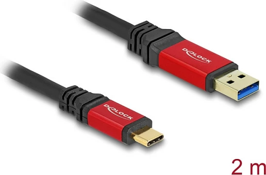 Kabllo USB DeLOCK USB 3.2 Gen 2, USB-A në USB-C, 10Gbps, 2m, e zezë/kuqe
