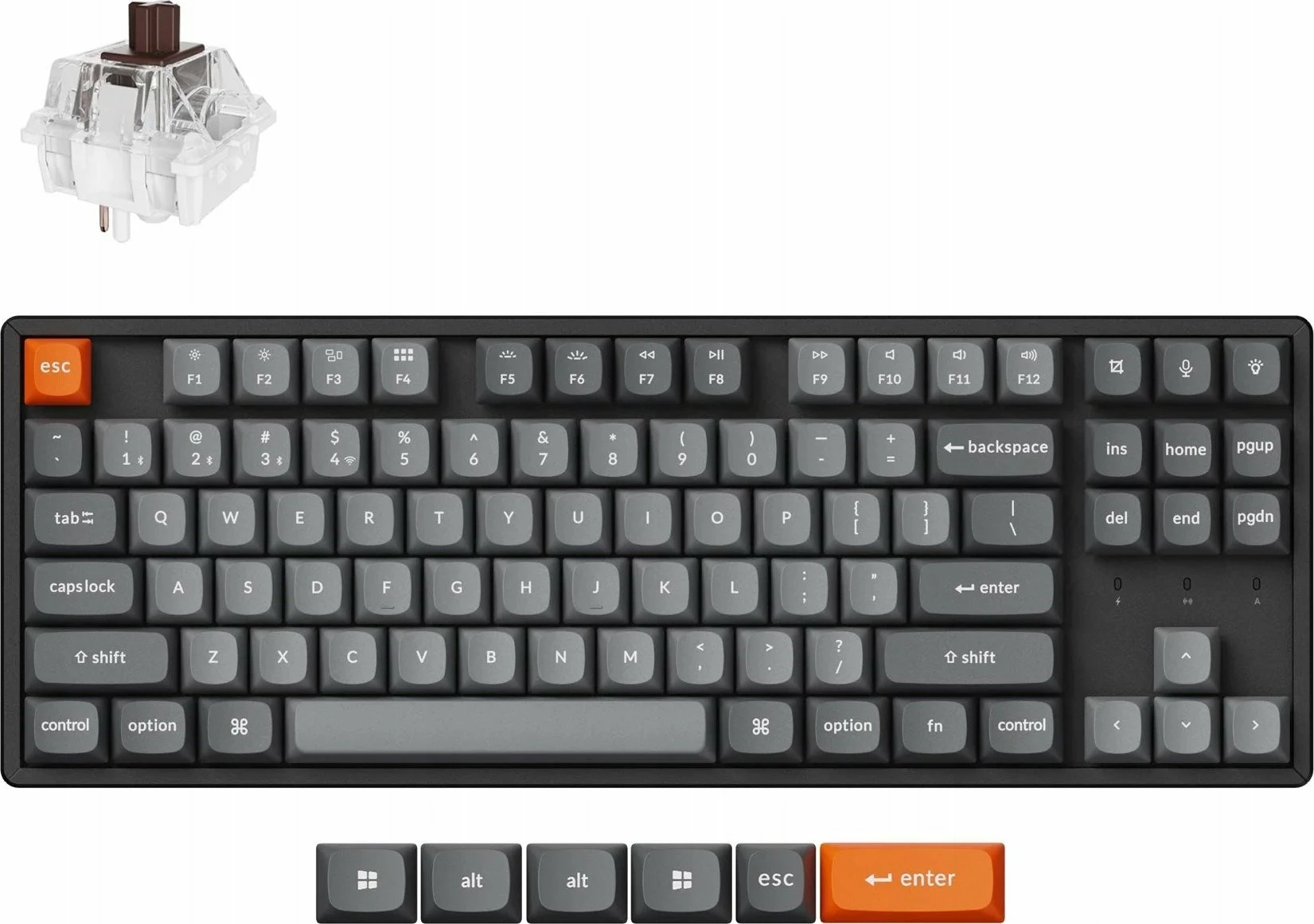 Tastierë mekanike Keychron K8 Max K8M-J3, TKL 80%, QMK/VIA, USB-C/2.4 GHz/Bluetooth 5.1, RGB, switch Keychron Super Brown, kornizë alumini, e zezë