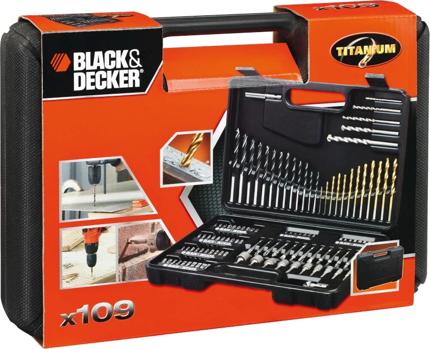 Set burgjish dhe bitash Black&Decker A7200, 109 copë, me kuti, e zezë