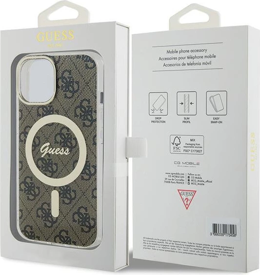 Mbështjellës Guess 4G MagSafe për iPhone 15 Plus, Kafe