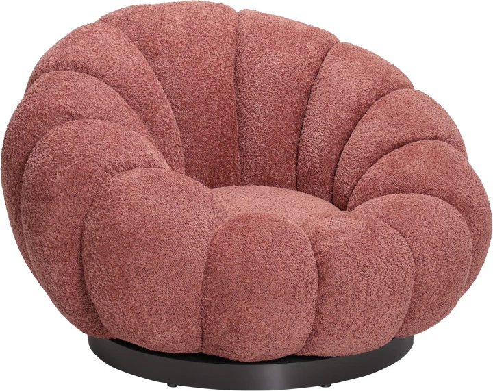 Karrige rrotulluese Nester, stof boucle, ngjyrë mollë e kalbur, 98x97x69cm