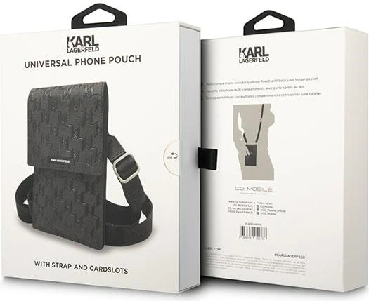 Çantë dore Karl Lagerfeld Monogram Plate, për telefon, e zezë