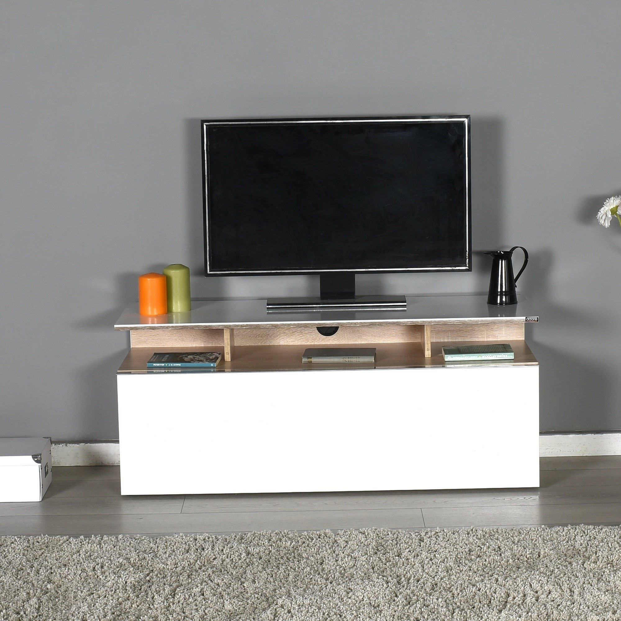 Komodë TV Hanah Home, Tvc-529-Sp-1, ngjyrë lis dhe e bardhë, 117x48x40cm
