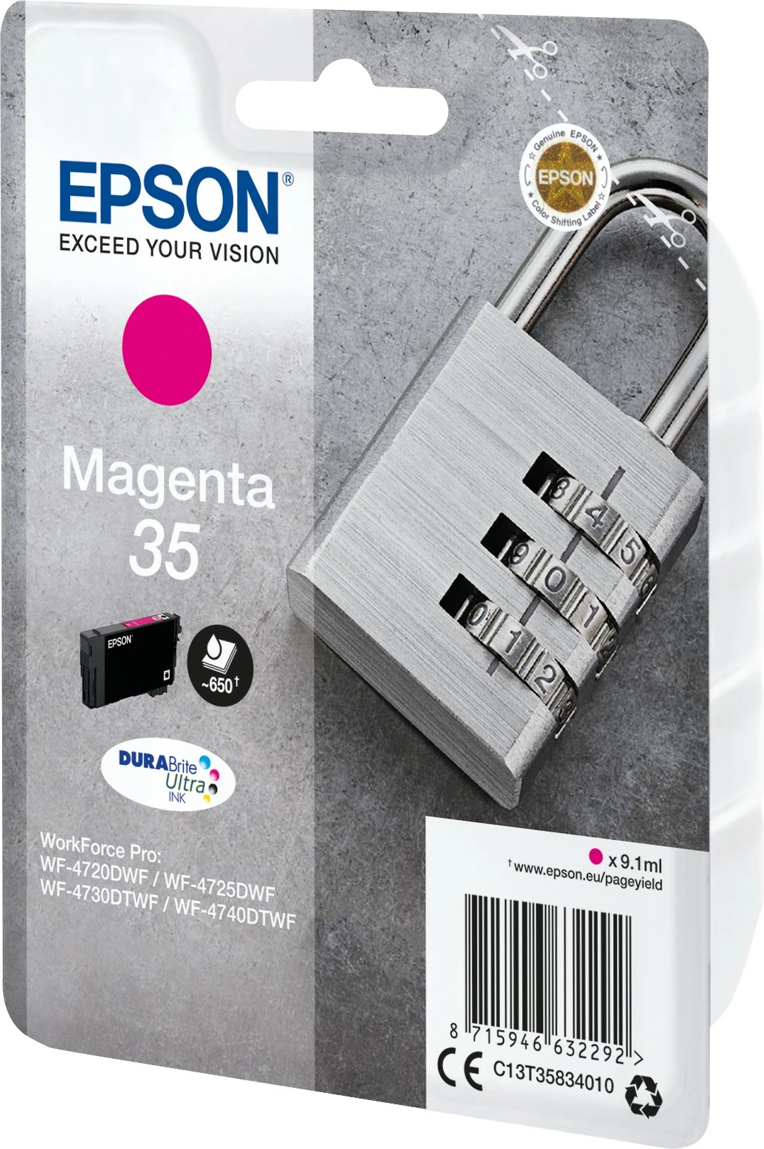 Toner Epson Padlock Singlepack Magenta 35 DURABrite Ultra Ink, 9.1 ml, 650 faqe