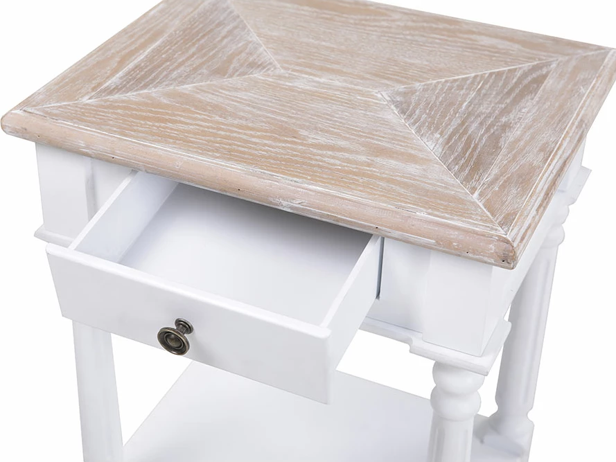 Komodinë anës krevati History, e bardhë-natyrale, 46x37x67