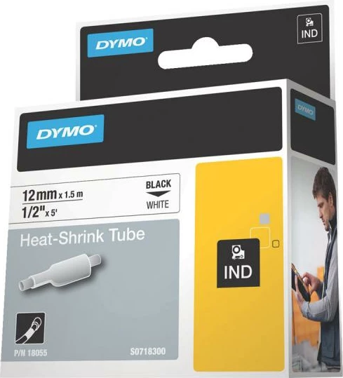 Tub termo-tkurrës për etiketa Dymo RhinoPRO 18055 / S0718300, 12mm x 1.5m, 3:1, zi/bardhë