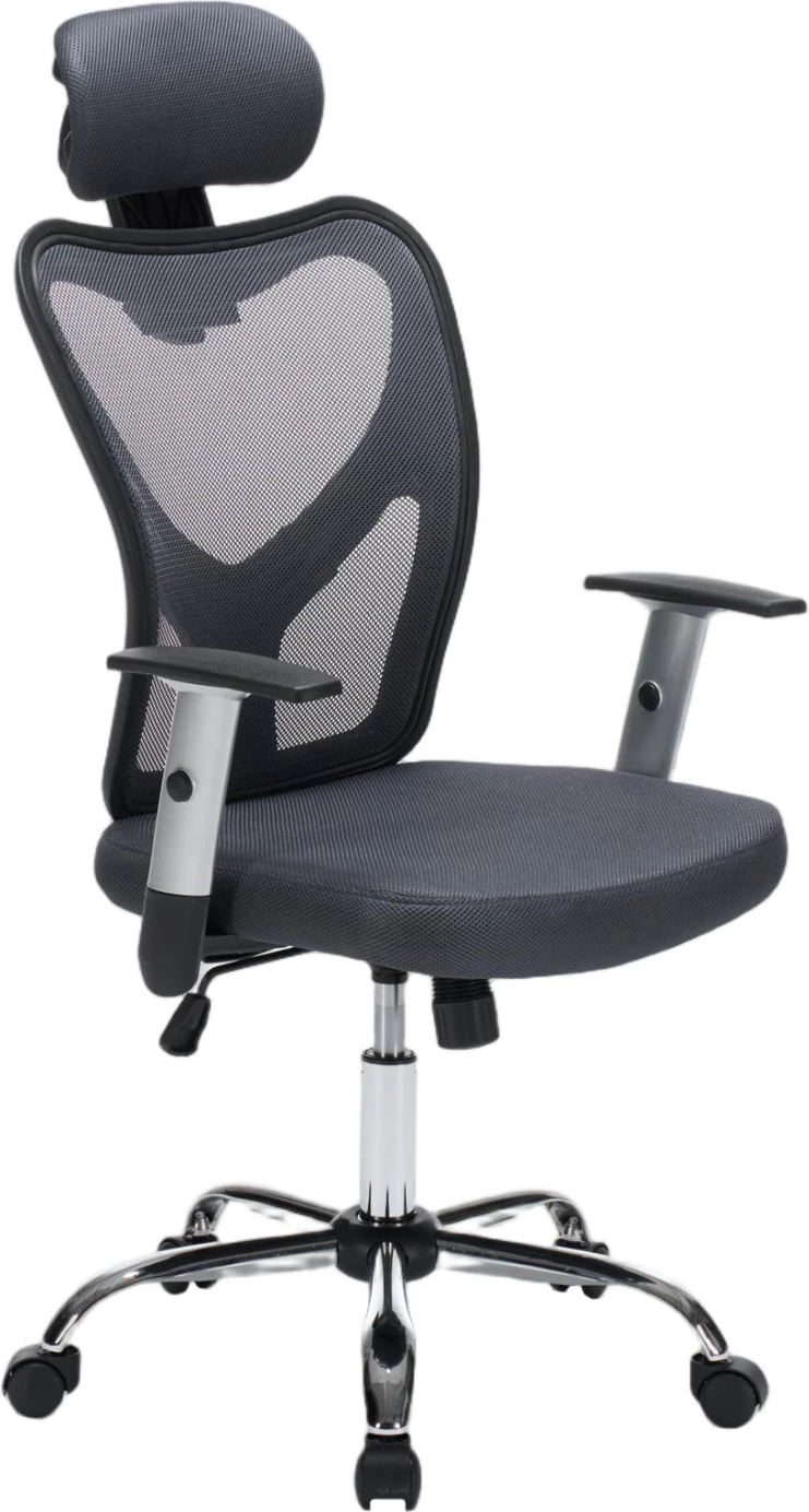 Karrige zyre CUORE, material rrjete gri, kornizë e zezë, bazë kromi, 63x61x125cm