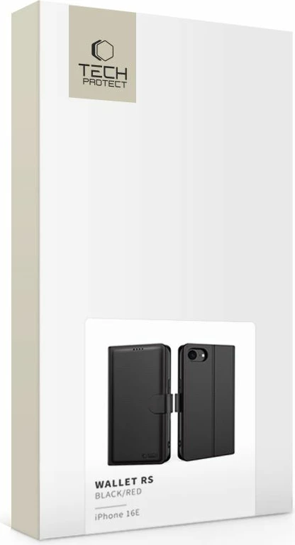 Mbështjellës Tech-Protect Wallet RS për iPhone 16e, eko-lëkurë, e zezë/kuqe