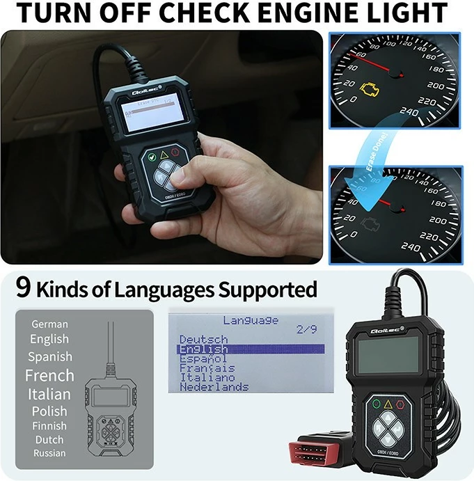 Tester diagnostikues Qoltec ProLine 50684, OBDII/EOBD, 8V-25V, i zi