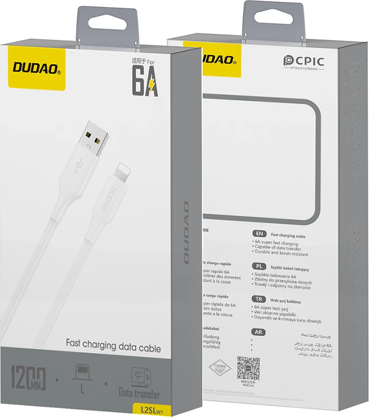 Kabllo Dudao L2sL USB-A në Lightning, 1.2m, 6A, e bardhë
